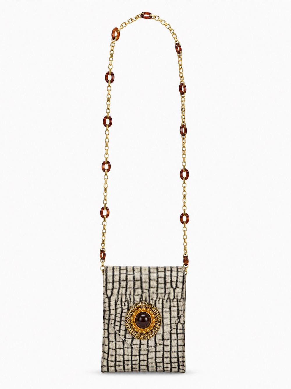 Vintage Leatherock Nina Arjani Croc Embossed Leather Crossbody Bag Medallion